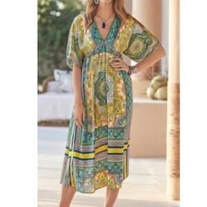 SUNDANCE Women's Paisley Print Kaftan Dress Size Small Bella Verona Boho Midi